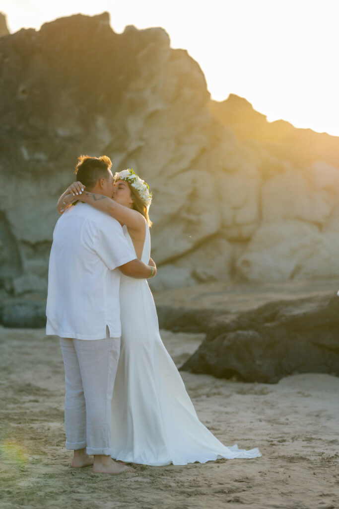 Couple celebrates just‑married moment at Ironwoods Beach