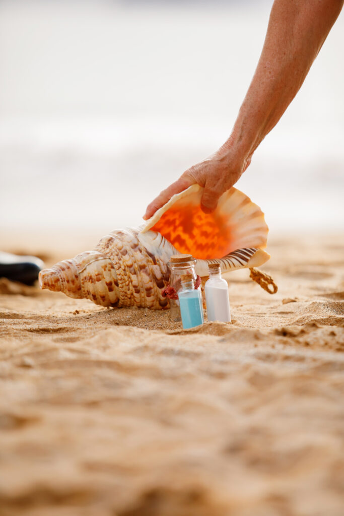 Traditional Hawaiian wedding ceremony shell during Maui beach wedding