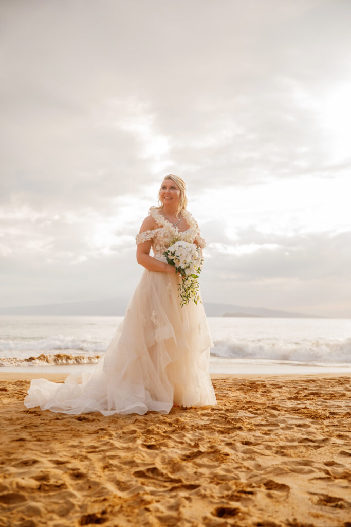 Bride portrait during Maui beach elopement in Hawaii