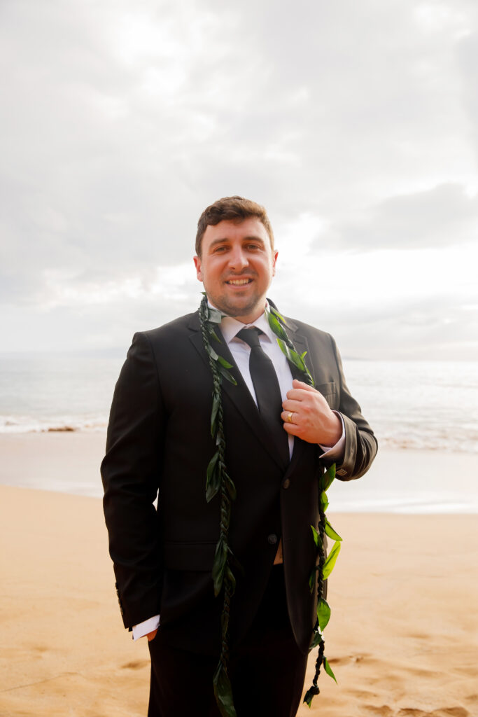 Groom portrait during Maui destination wedding ceremony