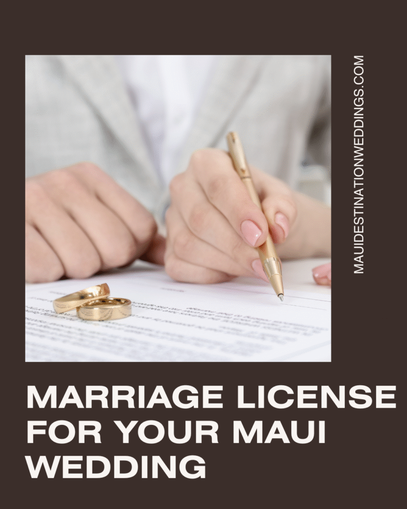 Couple signing wedding paperwork for Maui beach wedding in Hawaii